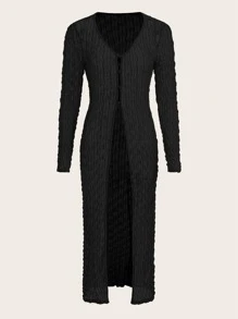 SHEIN ICON Split Hem Sheer Top Without Bra - Black - View 1