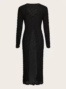 SHEIN ICON Split Hem Sheer Top Without Bra - Black - View 2