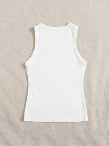SHEIN EZwear 素色羅紋針織背心上衣 - 白色 - 查看 3