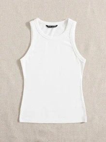 SHEIN EZwear 素色羅紋針織背心上衣 - 白色 - 查看 5