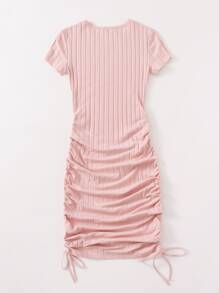 SHEIN EZwear Vestido ajustado tejido de canalé con cordón lateral - Rosa Pálido - Ver 2
