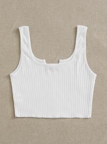 SHEIN EZwear Plus Notched Neck Rib-knit Tank Top