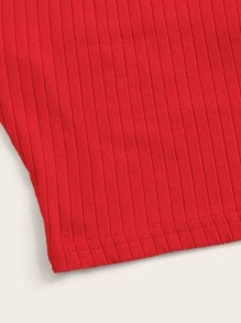 SHEIN EZwear Top halter tejido de canalé unicolor - Rojo - Ver 3