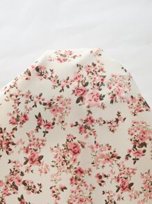 SHEIN Frenchy Floral Print Lace Panel Blouse Summer Flower - Beige - View 6