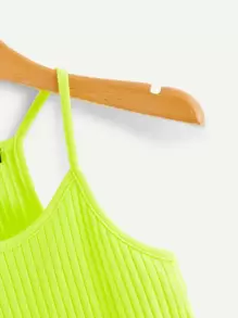 SHEIN EZwear Neon Yellow Ribbed Cropped Cami Top - Lime Green - View 4