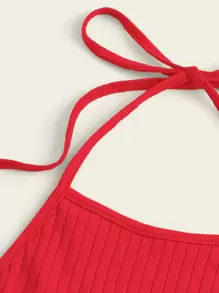 SHEIN EZwear Top halter tejido de canalé unicolor - Rojo - Ver 5