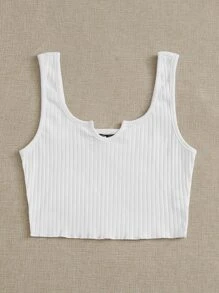 SHEIN EZwear Plus Notched Neck Rib-knit Tank Top