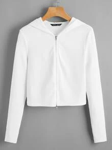 Muchica Solid Zip Up Hooded Jacket - White - View 1