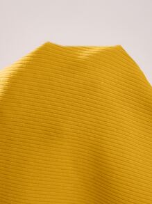 SHEIN EZwear Plus Solid Lettuce Trim Rib-knit Bodycon Dress - Yellow - View 6