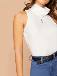 SHEIN Essnce High Neck Rib-knit Tank Top