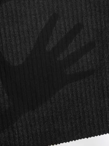 SHEIN PETITE Pullover tejido de canalé de hombros caídos con shorts - Negro - Ver 6