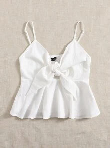 Soleia Top de tirantes de espalda con fruncido con cordón delantero - Blanco - Ver 4