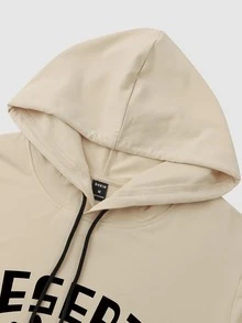 Manfinity Men Cactus & Letter Graphic Drawstring Hooded Sweatshirt - Khaki - View 3