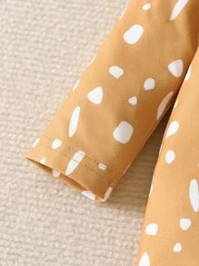 Baby Girl Dalmatian Print Ruffle Trim Footed Sleep Jumpsuit & 1pair Gloves & Headband - Khaki - View 6