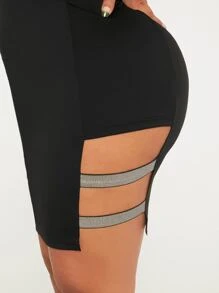 SHEIN SXY Plus Rhinestone Detail Cut Out Side Cami Dress - Black - View 5