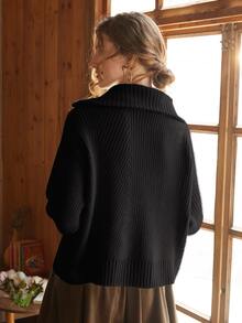 Zipper Half Placket Argyle Knit Jumper - Black - View 3