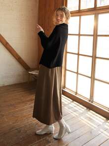 Zipper Half Placket Argyle Knit Jumper - Black - View 8