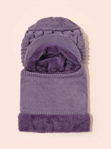 Solid Plush Lined Hat - Purple - View 2