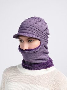 Solid Plush Lined Hat - Purple - View 3