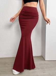 SHEIN EZwear 素色褶邊魚尾短裙