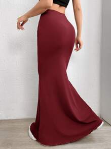 SHEIN EZwear 素色褶邊魚尾短裙