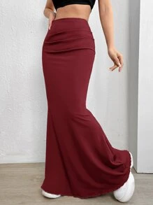 SHEIN EZwear 素色褶邊魚尾短裙