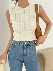 DAZY Top de punto acanalado de un solo color, ropa de otoño