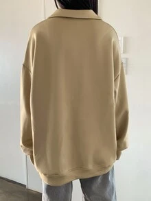 DAZY Half Placket Drop Shoulder Sweatshirt - Khaki - View 2