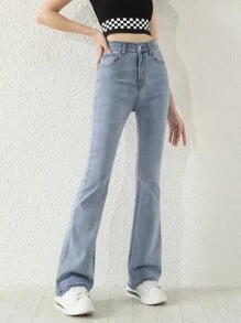 SHEIN Explorewe New Simple And Versatile Blue Washed Denim Straight Pants For Teen Girls - Light Wash - View 5