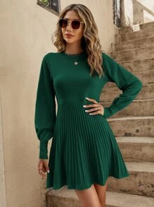 SHEIN Frenchy 燈籠袖條紋針織毛衣洋裝