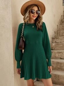 SHEIN Frenchy 燈籠袖條紋針織毛衣洋裝