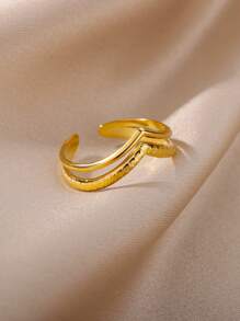 Hollow Out Cuff Ring - Yellow Gold - View 2