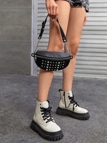 Studded Decor Chain Bum Bag - Black - View 3