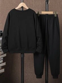 Boys Letter Graphic Pullover & Joggers Without Shirt - Black - View 2