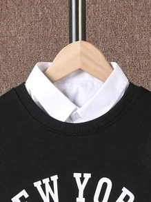 Boys Letter Graphic Pullover & Joggers Without Shirt - Black - View 6