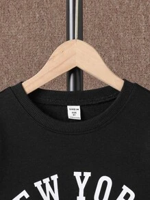 Boys Letter Graphic Pullover & Joggers Without Shirt - Black - View 8