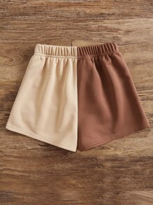 SHEIN Cô gái Tween Giải trí Nhiều màu Eo cao Lỏng lẻo Dệt kim Quần short Với Chi tiết Bear Patch - Màu Khaki - Xem 2