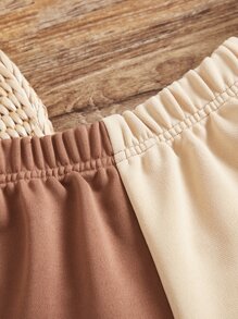 SHEIN Cô gái Tween Giải trí Nhiều màu Eo cao Lỏng lẻo Dệt kim Quần short Với Chi tiết Bear Patch - Màu Khaki - Xem 3