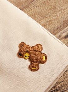 SHEIN Cô gái Tween Giải trí Nhiều màu Eo cao Lỏng lẻo Dệt kim Quần short Với Chi tiết Bear Patch - Màu Khaki - Xem 4