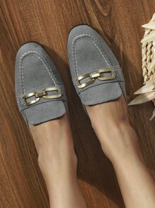 Metal Decor Faux Suede Flat Mules - Dark Grey - View 4