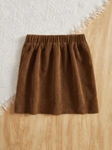 SHEIN Chicas Falda con botón delantero con doble bolsillo de pana - Marrón - Ver 2