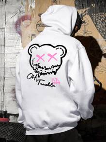 Manfinity Men Cartoon And Letter Graphic Drawstring Hoodie - White - View 1