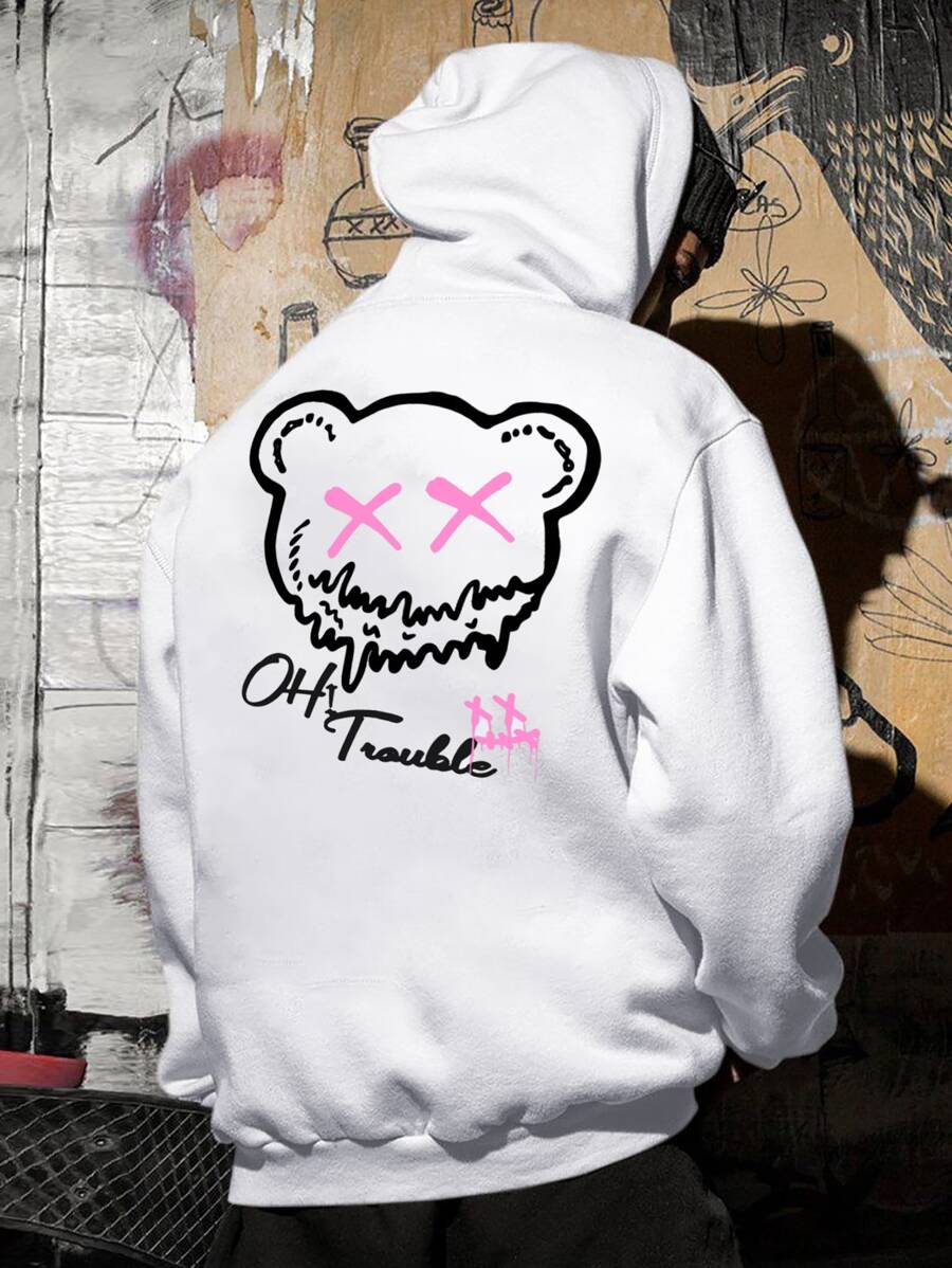 Manfinity Men Cartoon And Letter Graphic Drawstring Hoodie - White - View 1