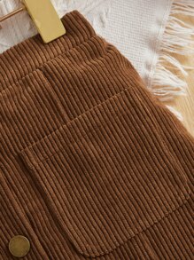 SHEIN Chicas Falda con botón delantero con doble bolsillo de pana - Marrón - Ver 4