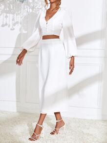 SHEIN Privé 燈籠袖短款上衣和半身裙