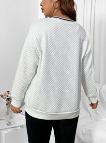 Flirla Plus Letter Graphic Drop Shoulder Quilted Sweatshirt - White - View 2