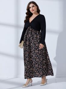 Mulvari Vestido con estampado floral girante delantero - Negro - Ver 1