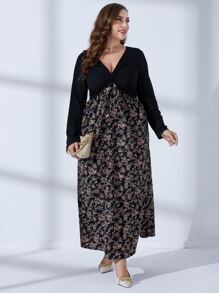 Mulvari Vestido con estampado floral girante delantero - Negro - Ver 4