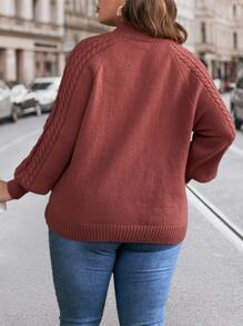 SHEIN LUNE Plus Cable Knit Raglan Sleeve Jumper - Redwood - View 2