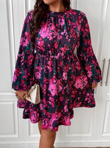 SHEIN Clasi Vestido con estampado floral de cuello alto de manga farol bajo con fruncido - Multicolor - Ver 6